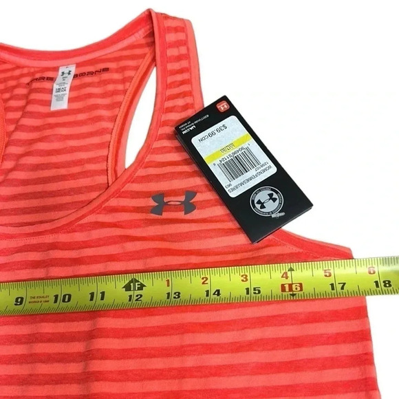 NWT Under  Armour Threadborne red& coral striped racerback tank top . loose cut - Picture 8 of 10